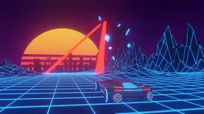 Synthwave Race Towards The 80s - Animated
