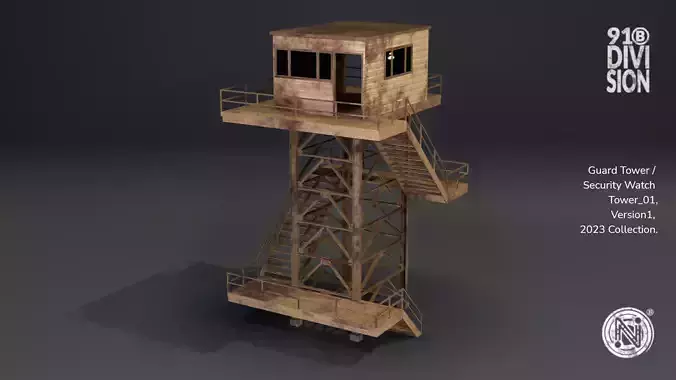 PBR Low Poly Guard Tower Security Watch Tower Cream Rusted