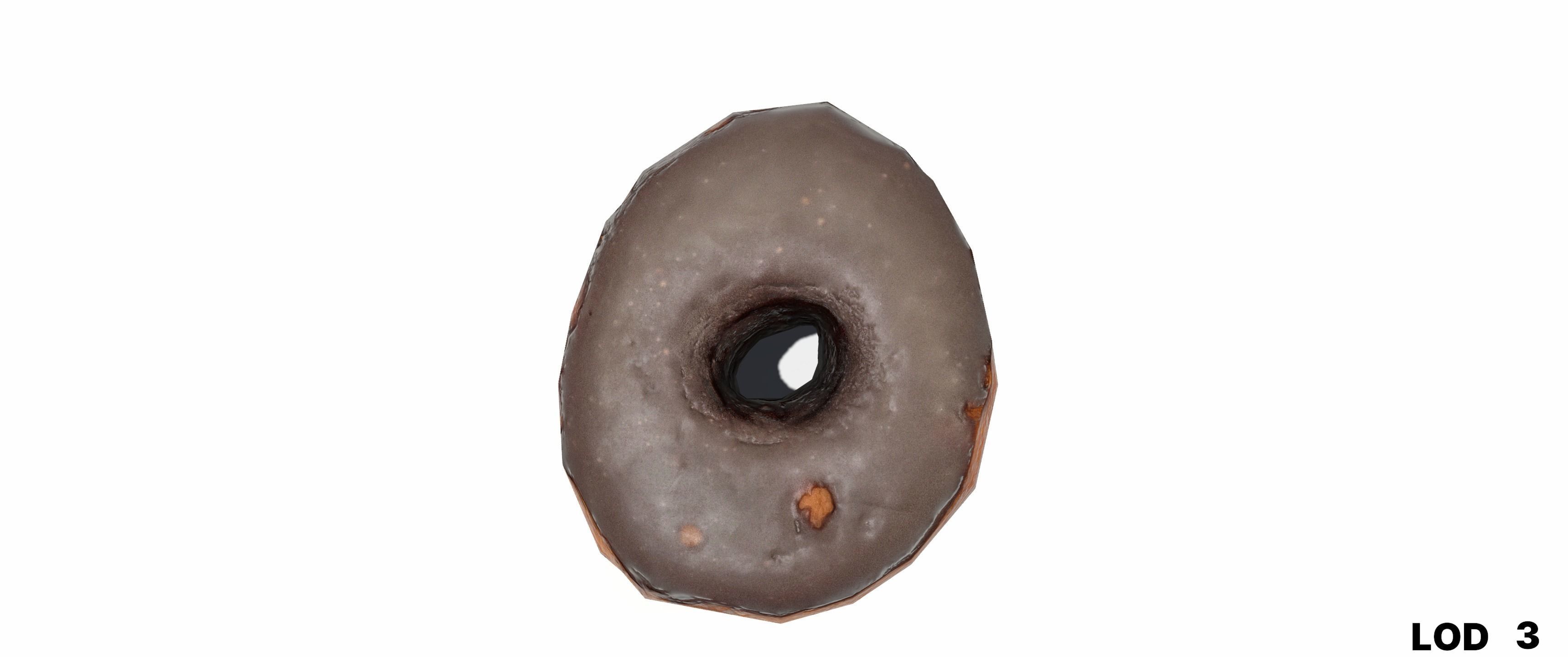 8k Chocolate Classic Covered Doughnut - 5 Levels of Detail Low-poly 3D model_33