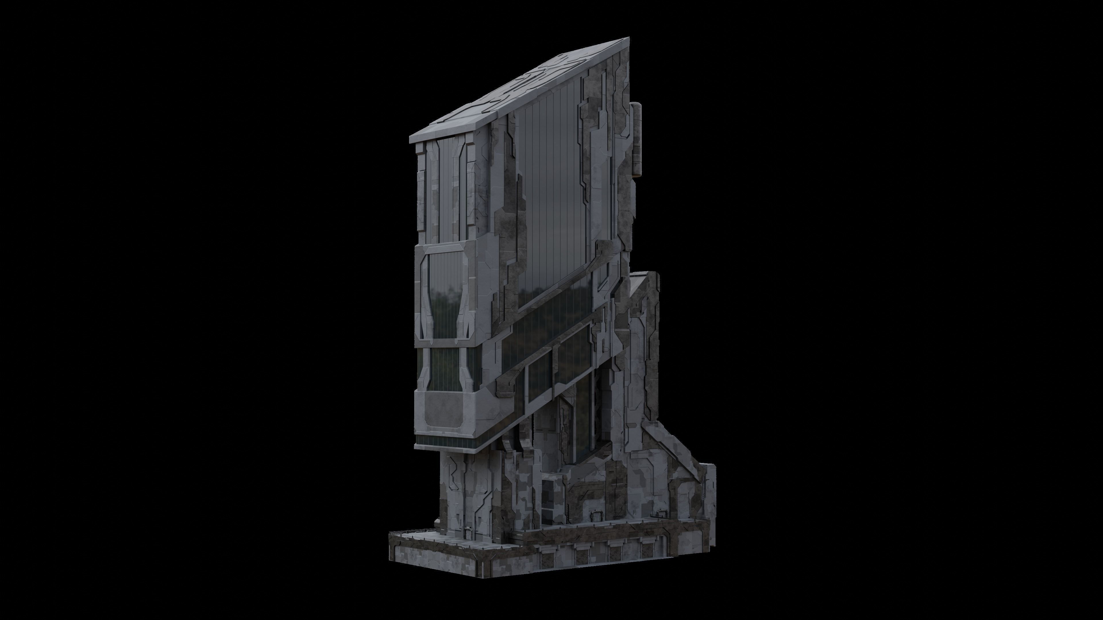 Scifi Futuristic building Free low-poly 3D model_9