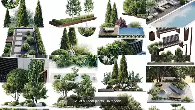 Set of outdoor plants 3D Model Collection
