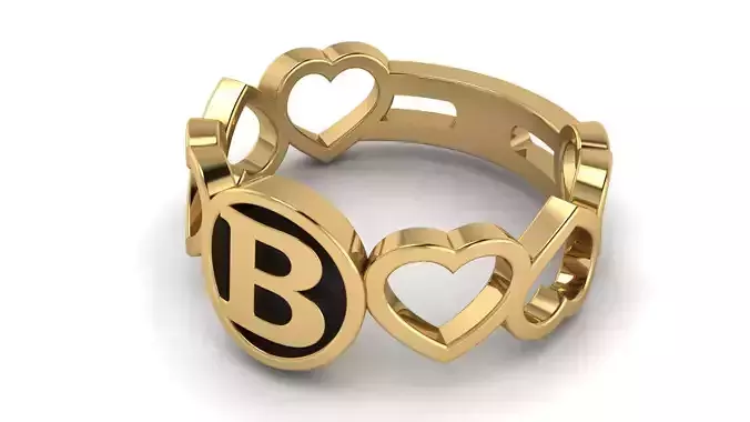 Alphabet Heart Ring B 3D print model