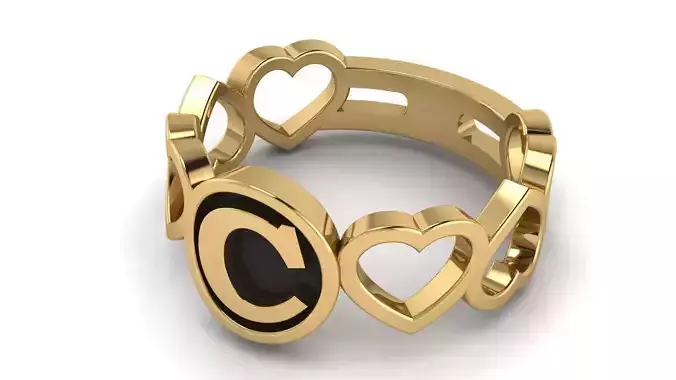 Alphabet Heart Ring C 3D print model
