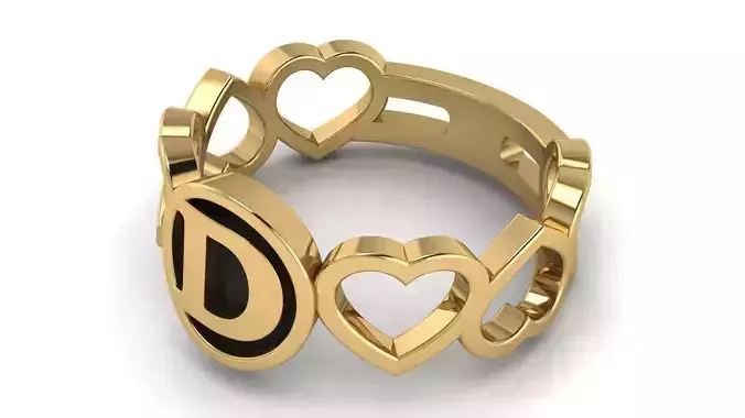 Alphabet Heart Ring D 3D print model