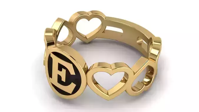 Alphabet Heart Ring E 3D print model