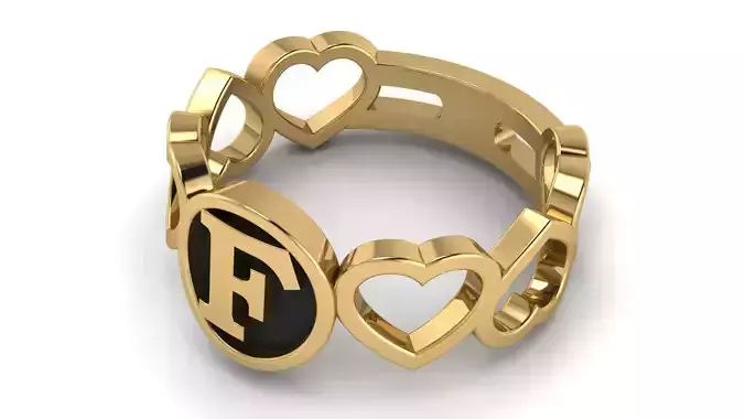 Alphabet Heart Ring F 3D print model