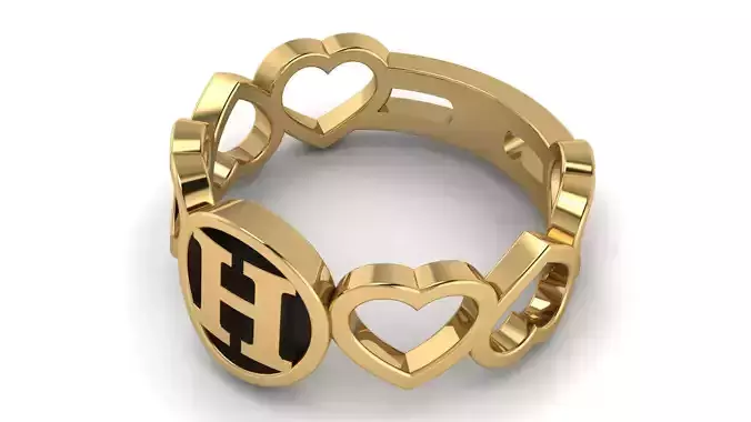 Alphabet Heart Ring H 3D print model