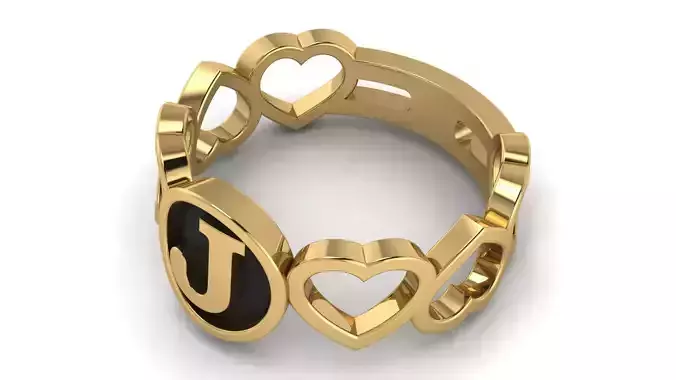 Alphabet Heart Ring J 3D print model