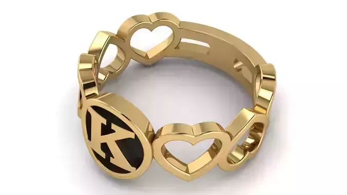 Alphabet Heart Ring K 3D print model