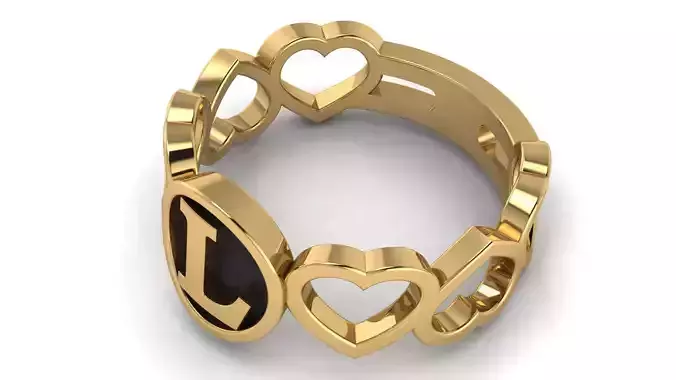 Alphabet Heart Ring L 3D print model