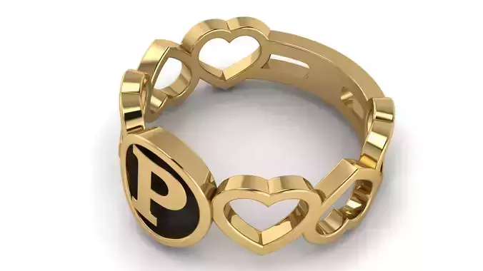 Alphabet Heart Ring P 3D print model