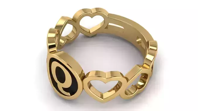Alphabet Heart Ring Q 3D print model