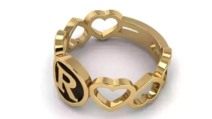 Alphabet Heart Ring R 3D print model