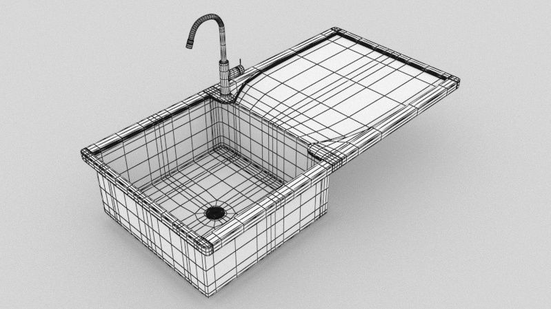 Kitchen sink and faucet 3D model_1