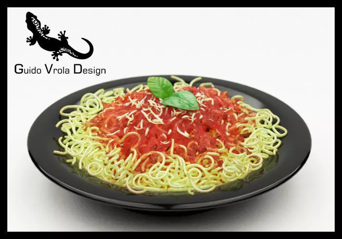 Spaghetti with tomato and basil on plate 3D model