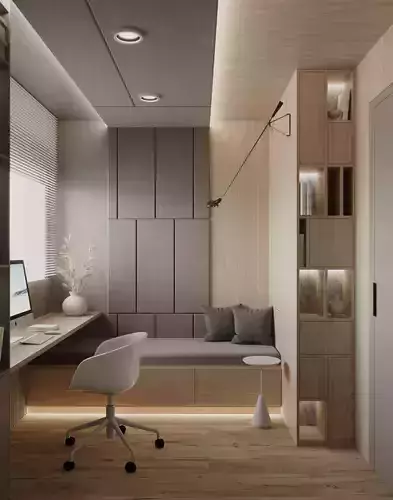 Home office set complete scene interior design model  