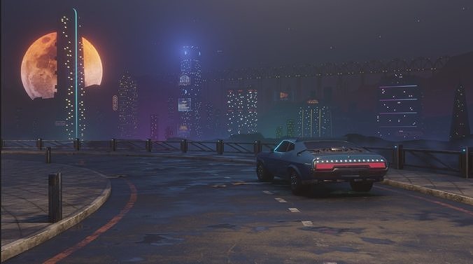 City Buildings Retrowave Low-poly 3D model 3