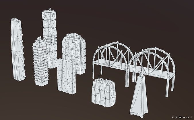 City Buildings Retrowave Low-poly 3D model 2