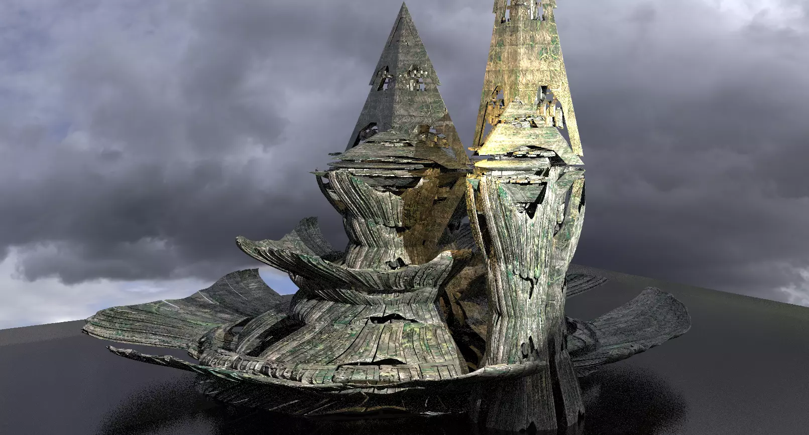 Ancient Alien Flower Temple Ruins  3D model_0