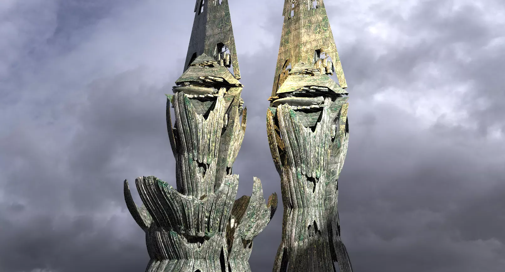 Ancient Alien Flower Temple Ruins Towers  3D model_0