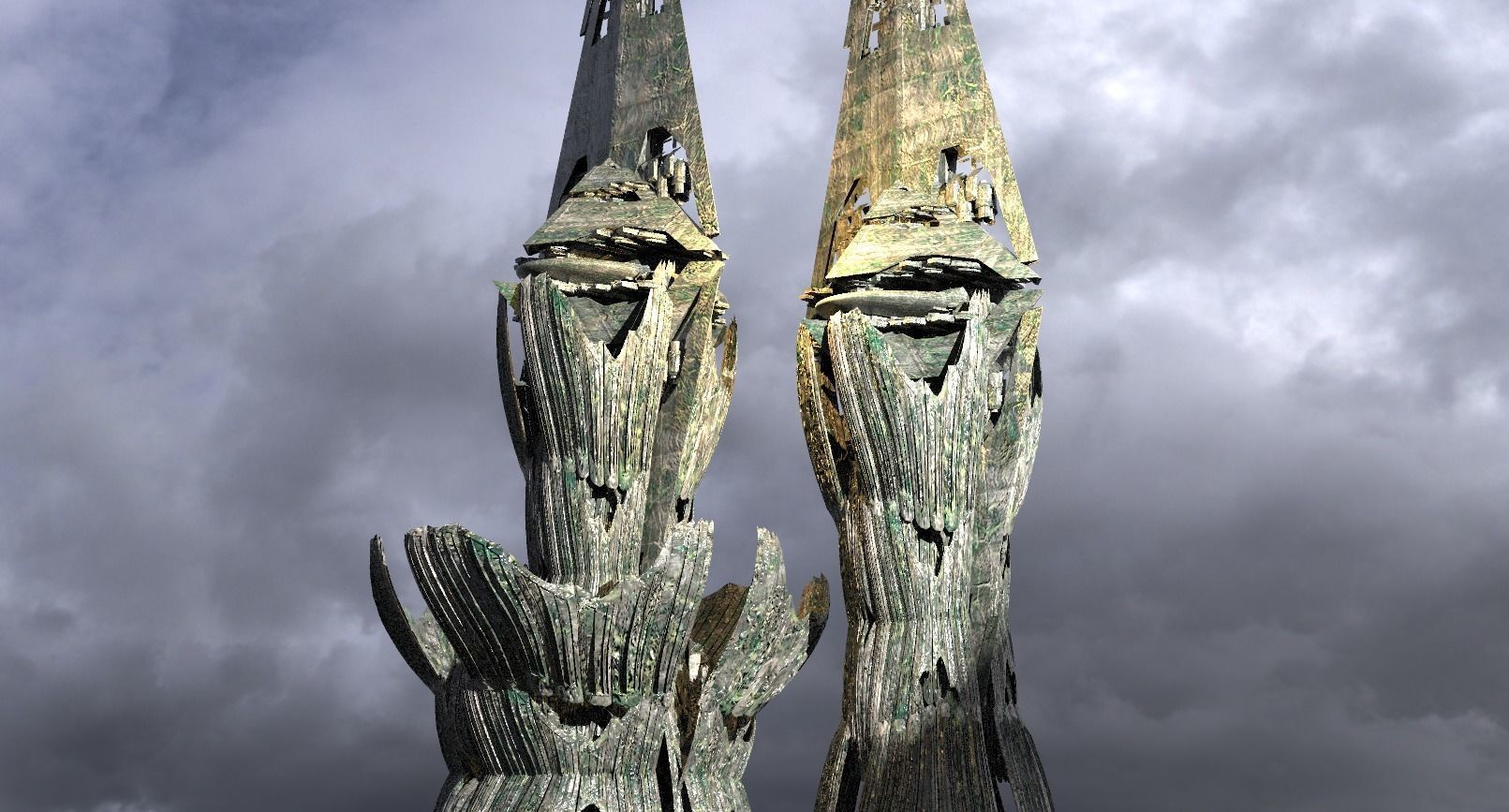 Ancient Alien Flower Temple Ruins Towers  3D model_1