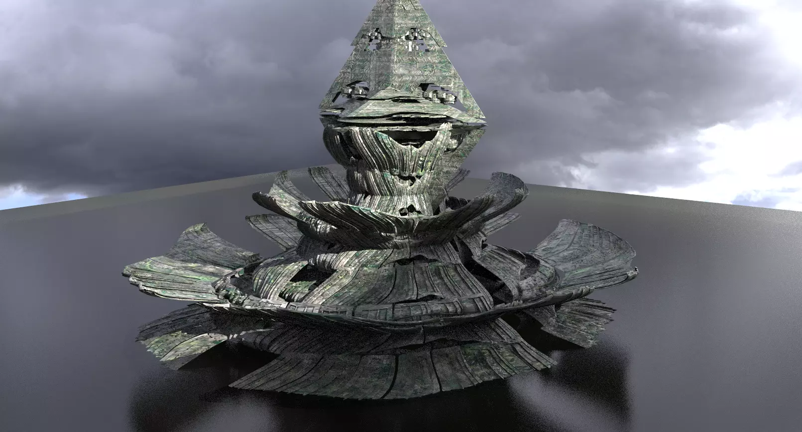 Moss Ruins Alien Flower Temple Ruins Dome 3D model_0