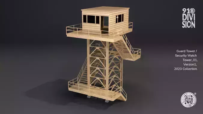PBR Low Poly Guard Tower Security Watch Tower Cream Clean