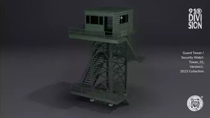 PBR Low Poly Guard Tower Security Watch Tower Green Clean