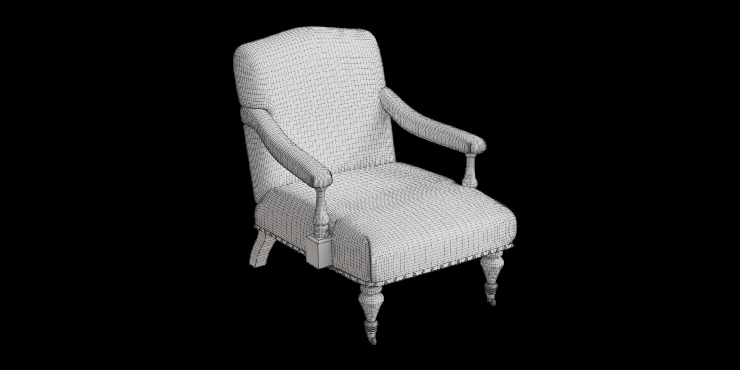 Black And White Streaks Arm Chair 3D model_2