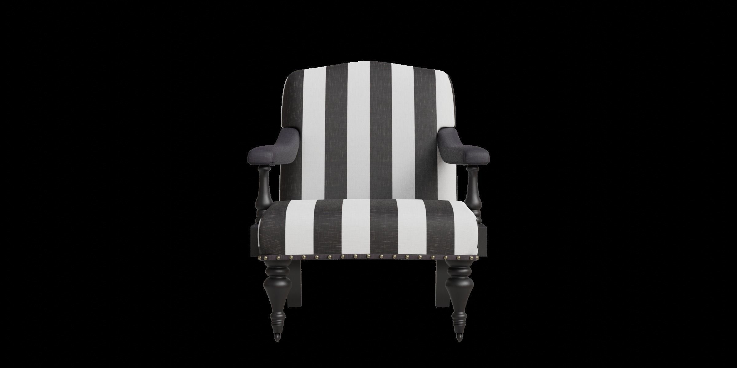 Black And White Streaks Arm Chair 3D model_4