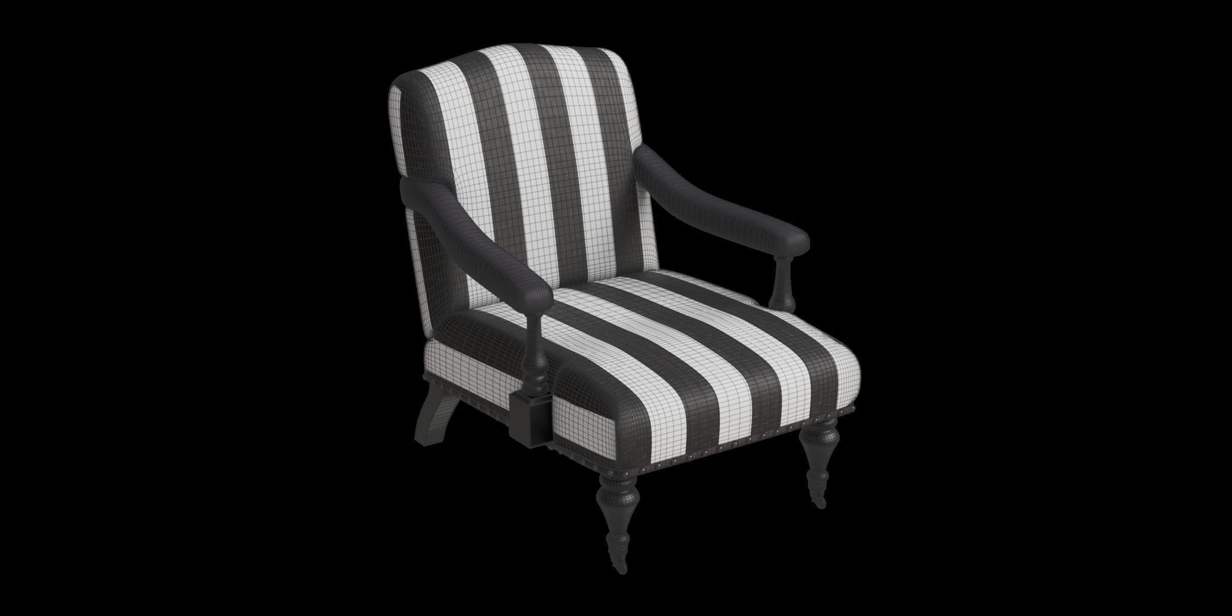 Black And White Streaks Arm Chair 3D model_3
