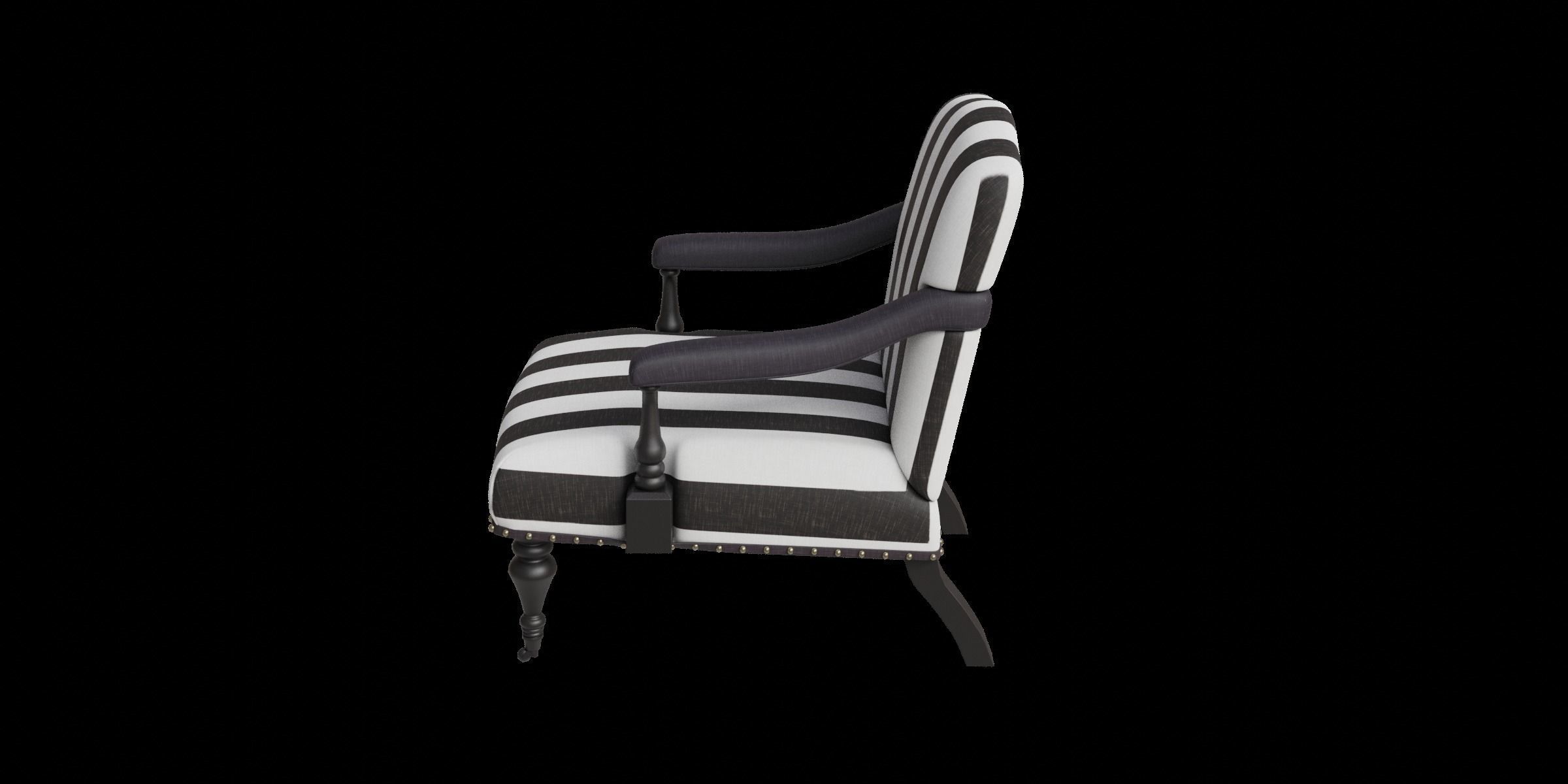Black And White Streaks Arm Chair 3D model_11
