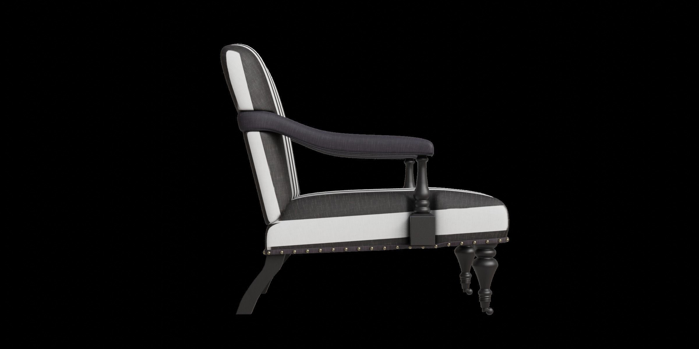 Black And White Streaks Arm Chair 3D model_5