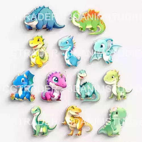 Dinosaur Cartoon Acrylic Charms - 3D Models - Low-poly Low-poly 3D model
