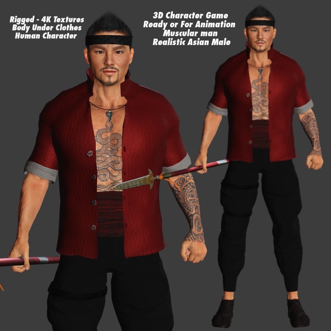 Realistic Rig 3D model AAA 3D ASIAN FIGHTER KUNGFU MAN - REALISTIC RIG GAME CHARACTER ...