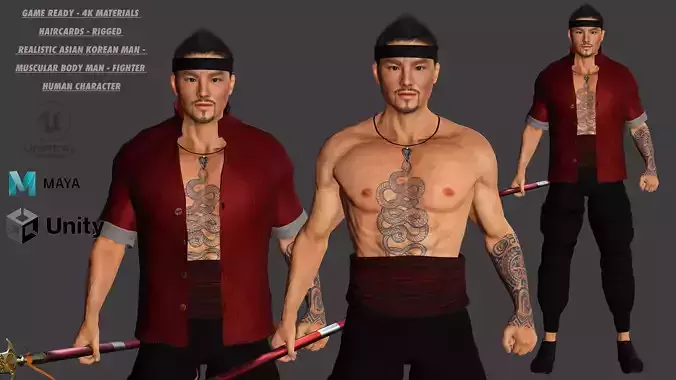 AAA 3D ASIAN FIGHTER KUNGFU MAN - REALISTIC RIG GAME CHARACTER