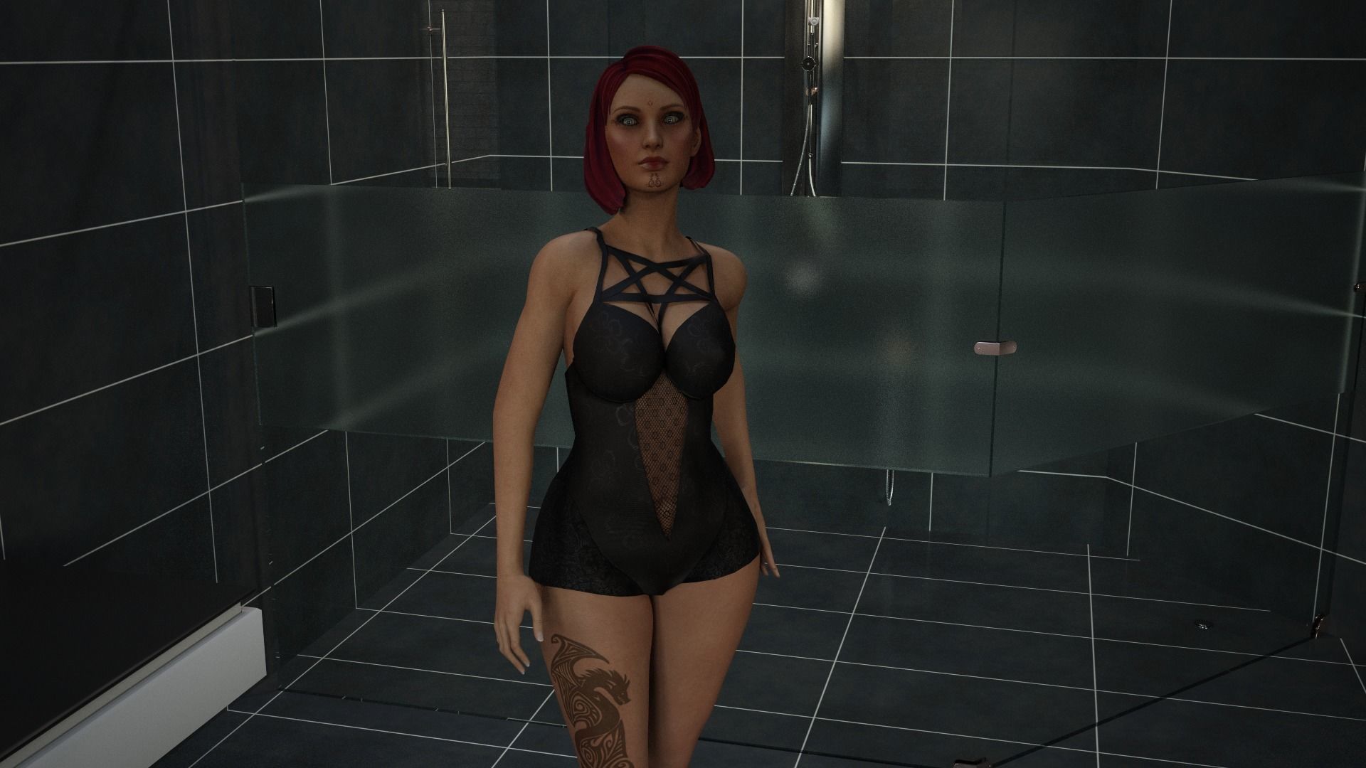 Lowpoly Swimsuit gothic outfit compatible for Daz Genesis 8  Low-poly 3D model_4