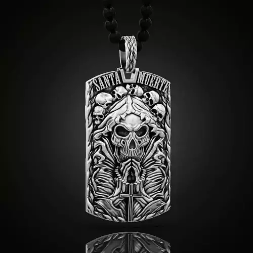 Pendant Santa Muerte skulls hood bones