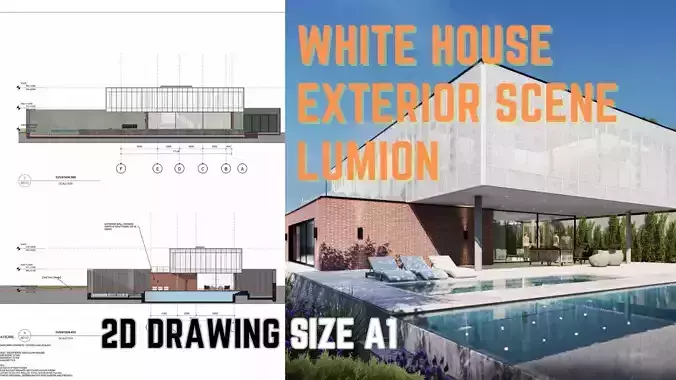 White house - kitchen bedroom furniture - 2D drawing A1 size 3D model