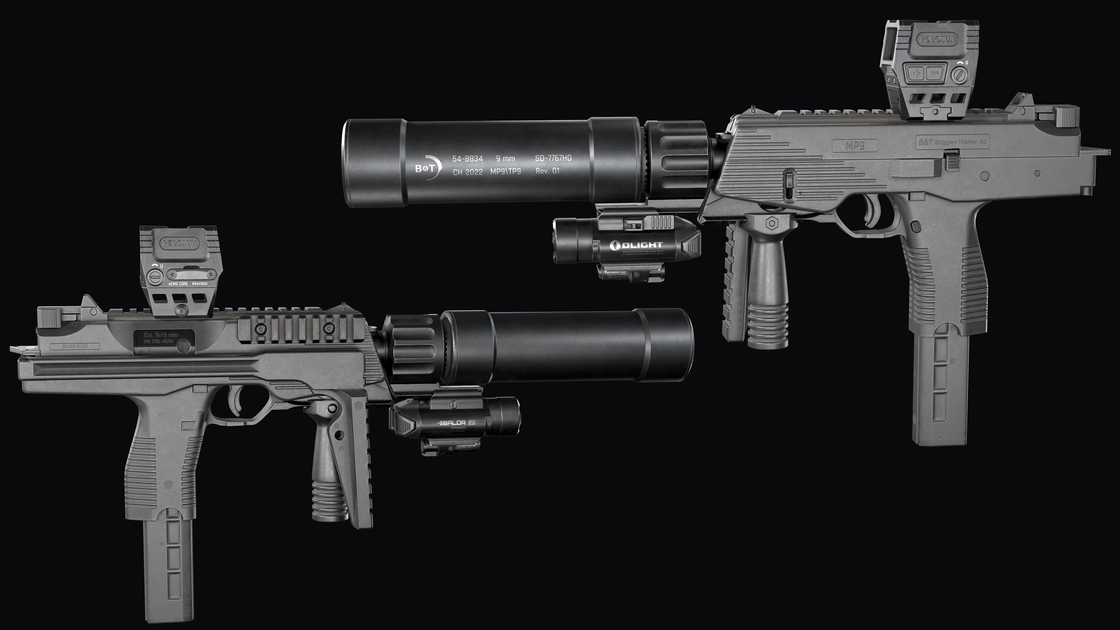 Tactical Modular  SMG Brugger and Thomet MP9 Low-poly 3D model_25
