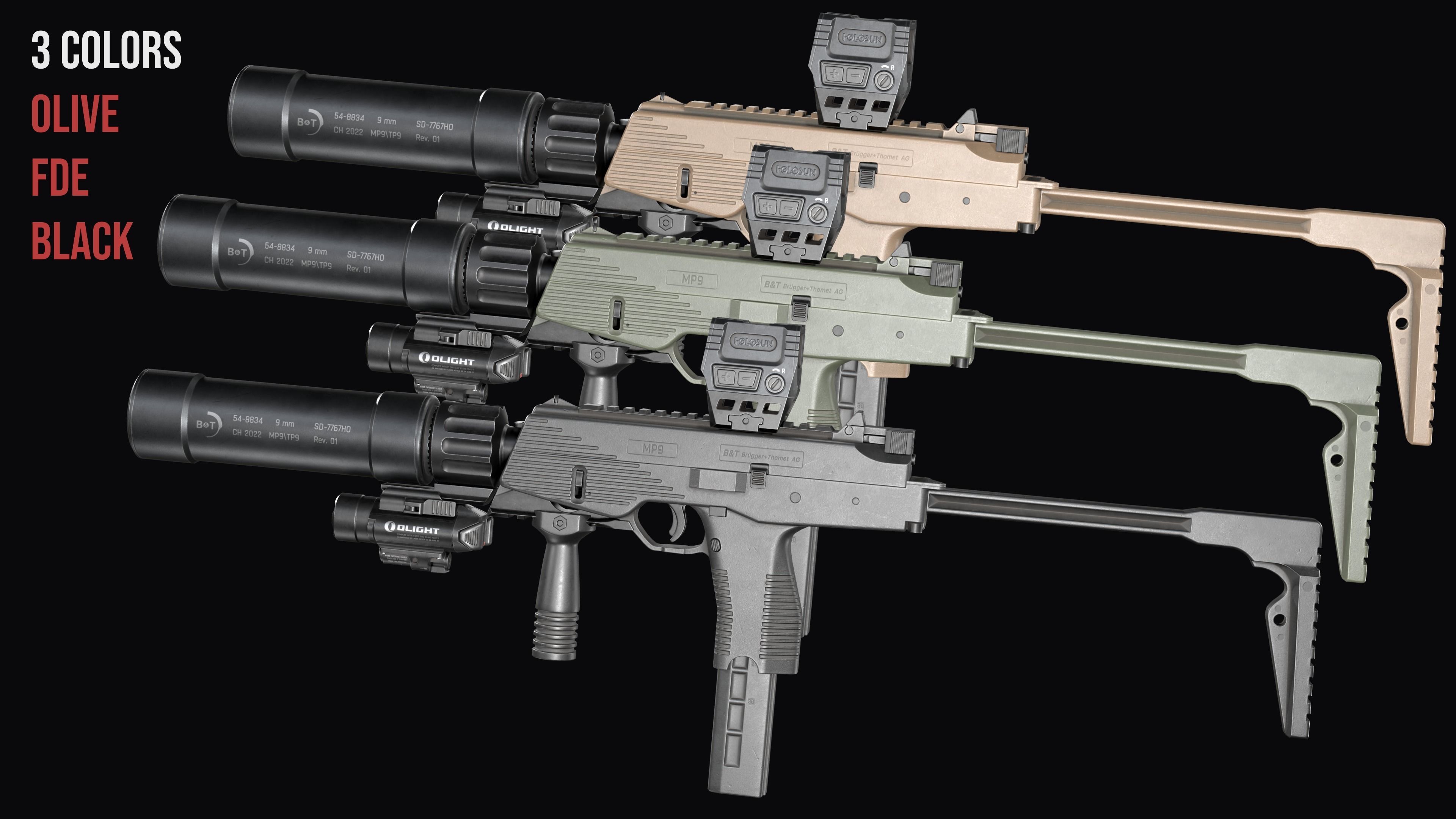 Tactical Modular  SMG Brugger and Thomet MP9 Low-poly 3D model_4