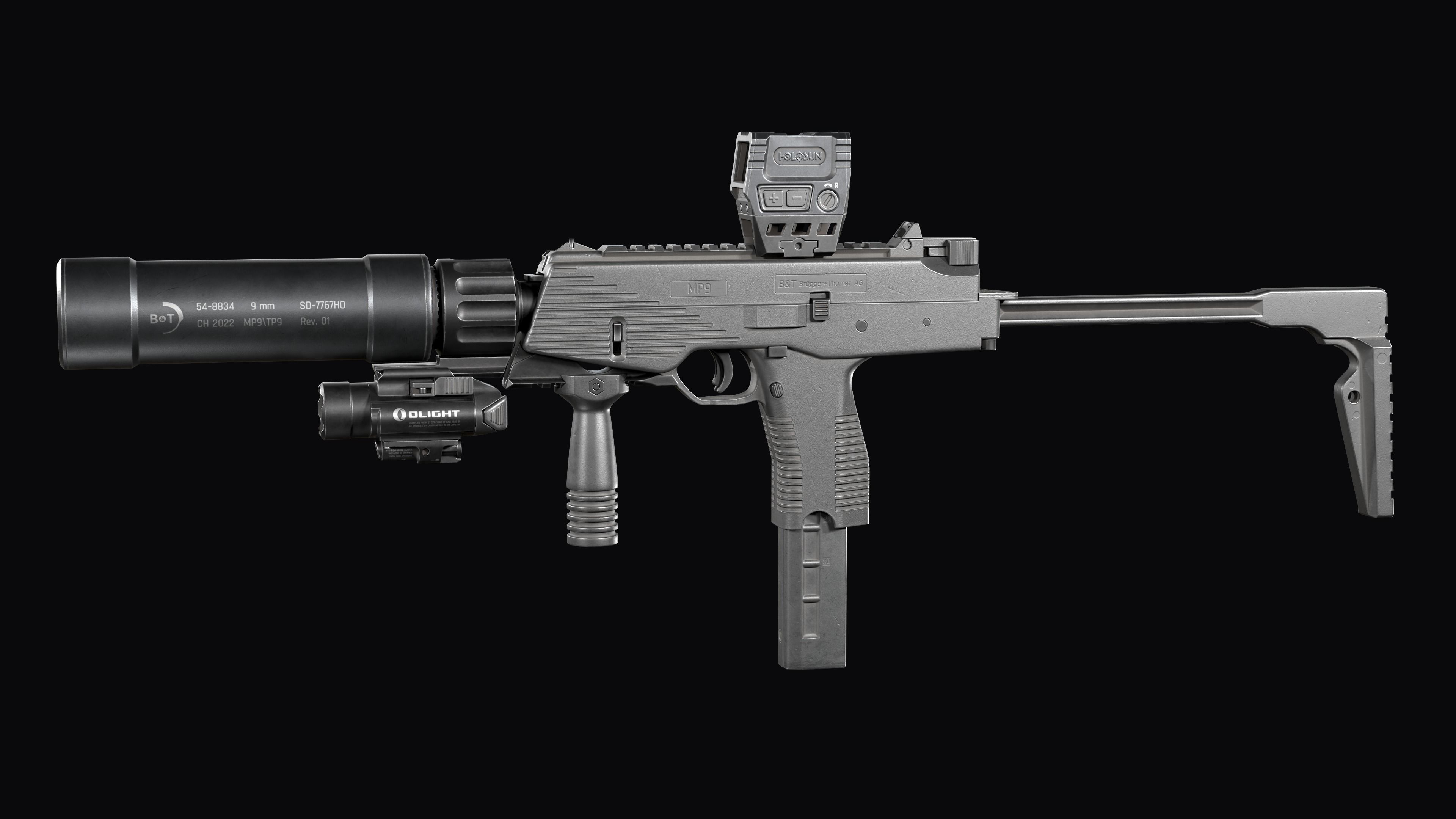 Tactical Modular  SMG Brugger and Thomet MP9 Low-poly 3D model_6