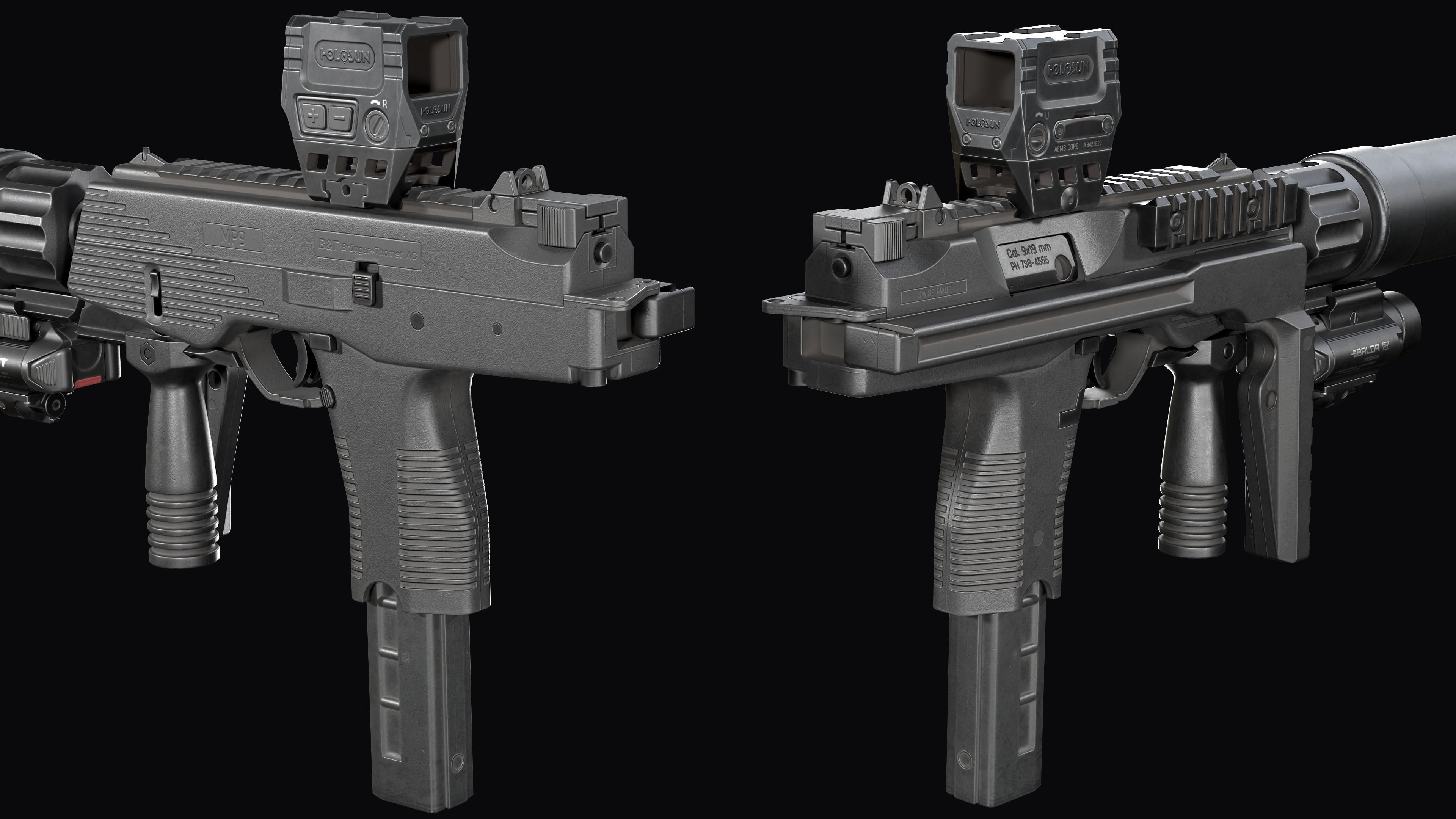 Tactical Modular  SMG Brugger and Thomet MP9 Low-poly 3D model_24