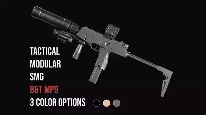 Tactical Modular  SMG Brugger and Thomet MP9 Low-poly 3D model