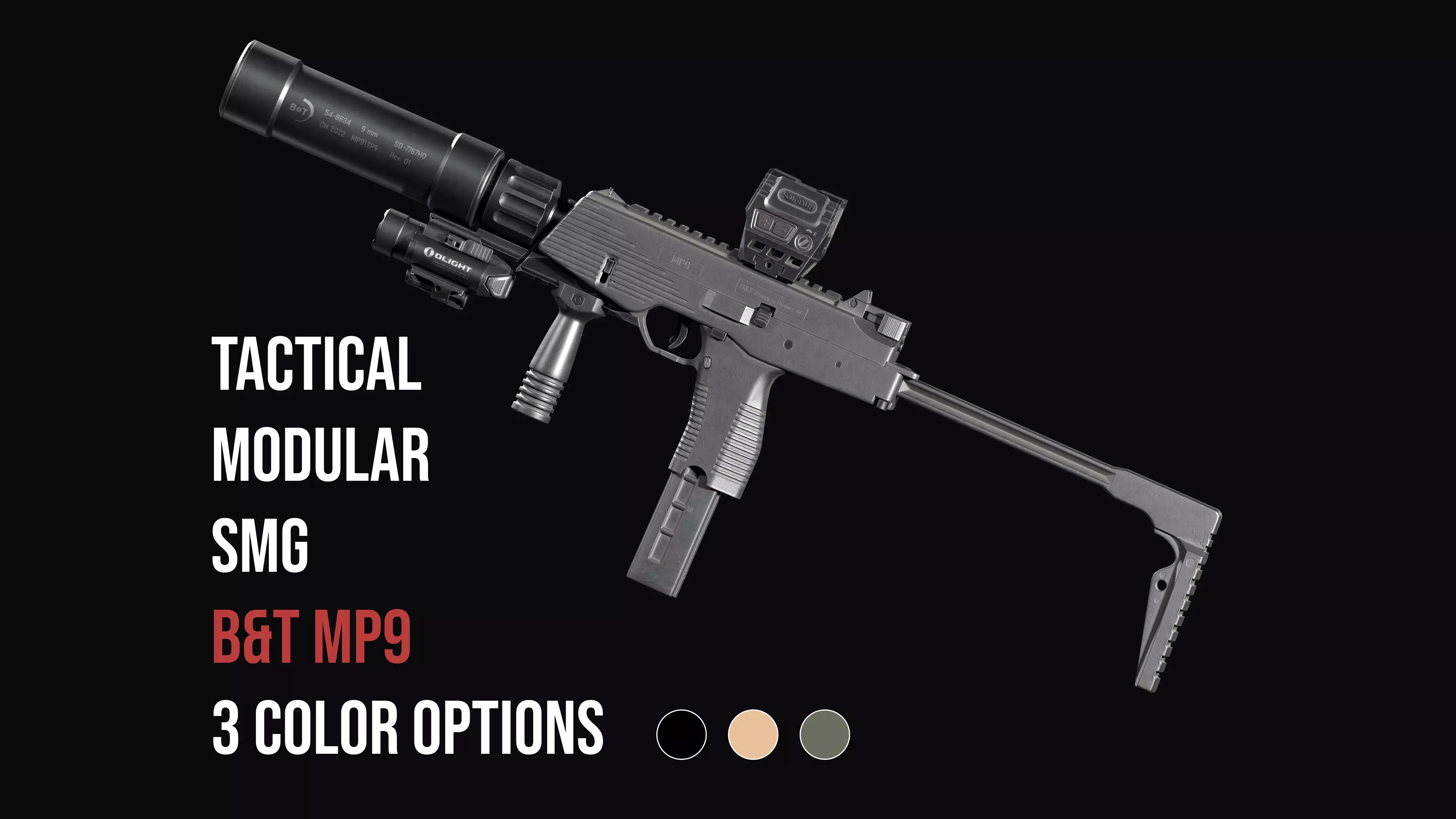 Tactical Modular  SMG Brugger and Thomet MP9 Low-poly 3D model_0