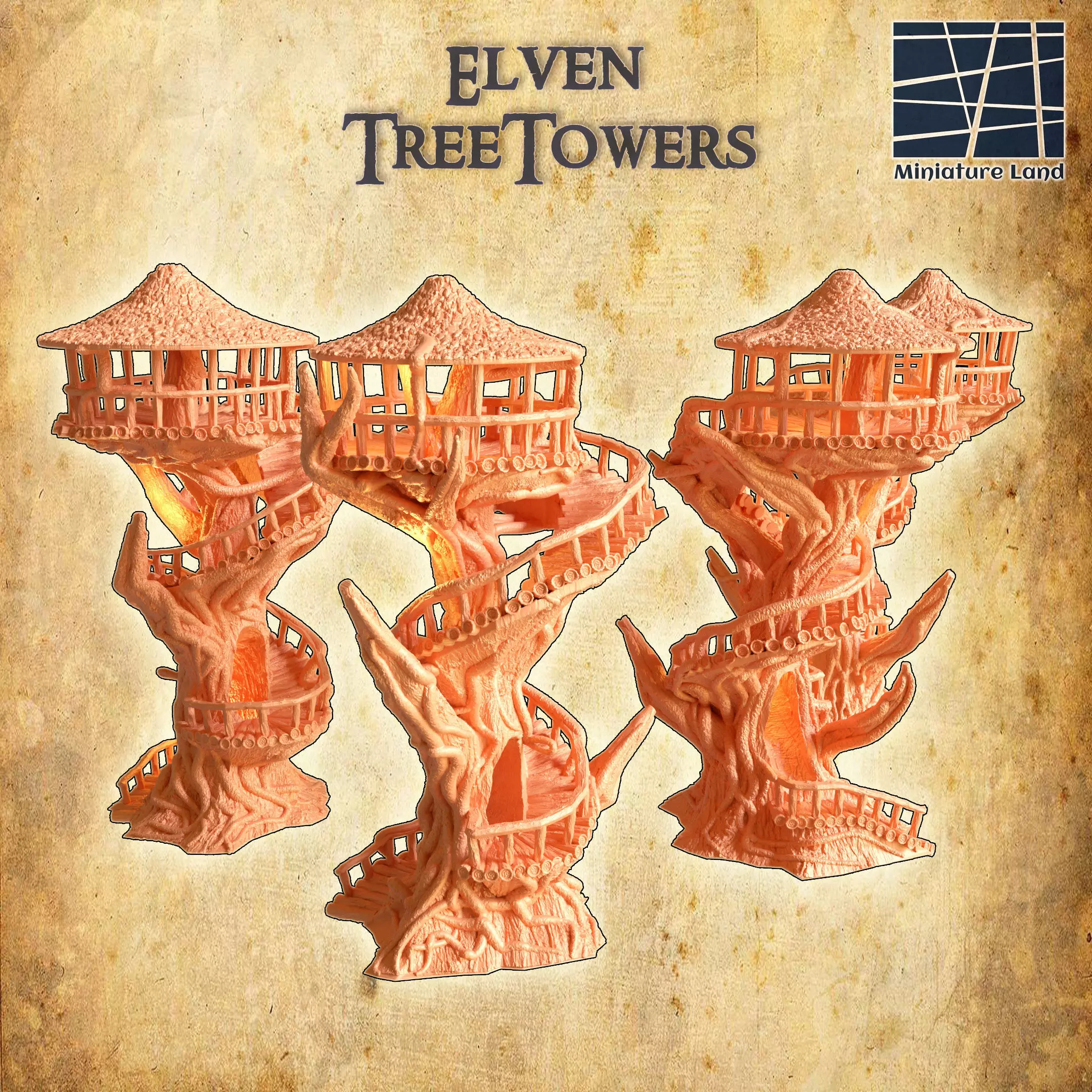Elven TreeTowers Tabletop Terrain 28 MM 3D print model