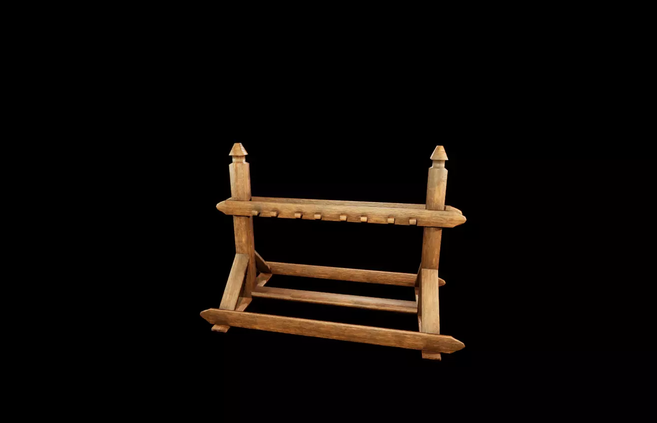 Wooden Weapon Rack Low-poly 3D model_0