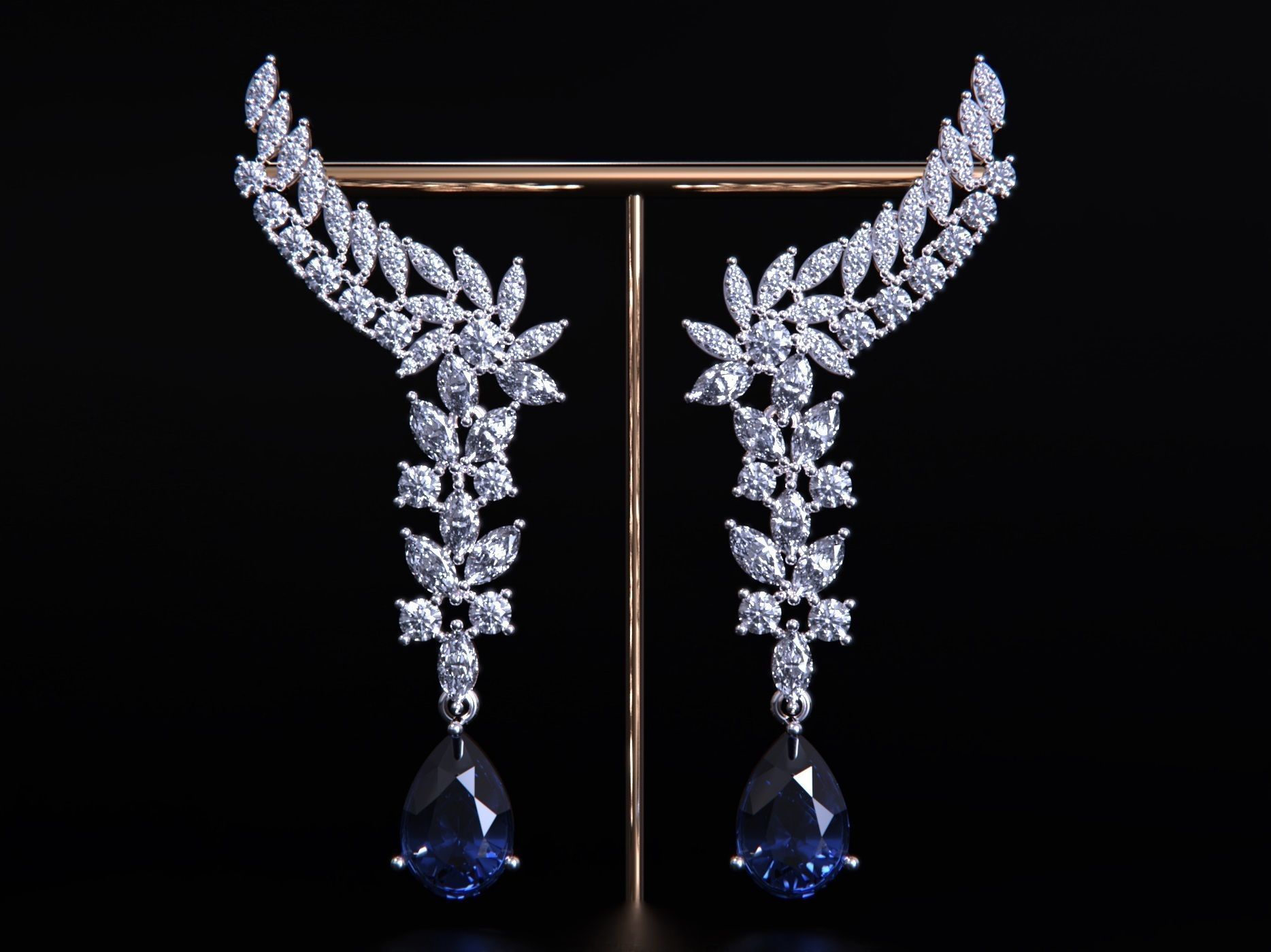 Pear ruby and Diamond Earrings 3D print model_2