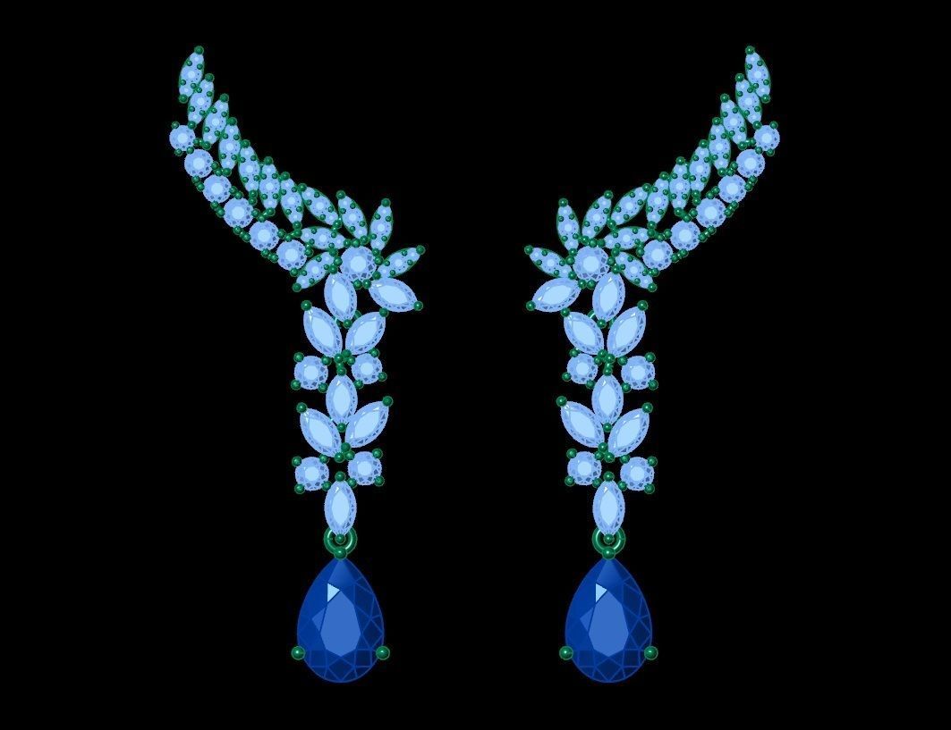 Pear ruby and Diamond Earrings 3D print model_9