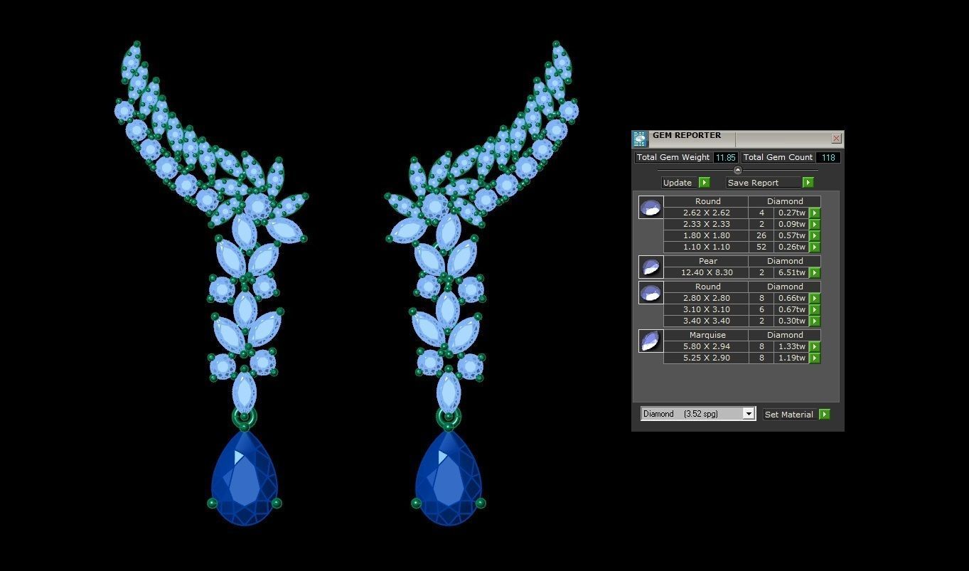 Pear ruby and Diamond Earrings 3D print model_6